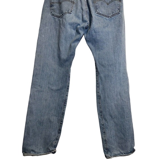 Levi's 501 Men Jeans 33x32 Denim Straight Button Fly Distressed Light Wash - Picture 6 of 9